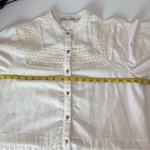 ZARA Women’s Embroidered Mini Dress Tunic Cream Boho Drop Waist Lace S - Picture 7 of 10